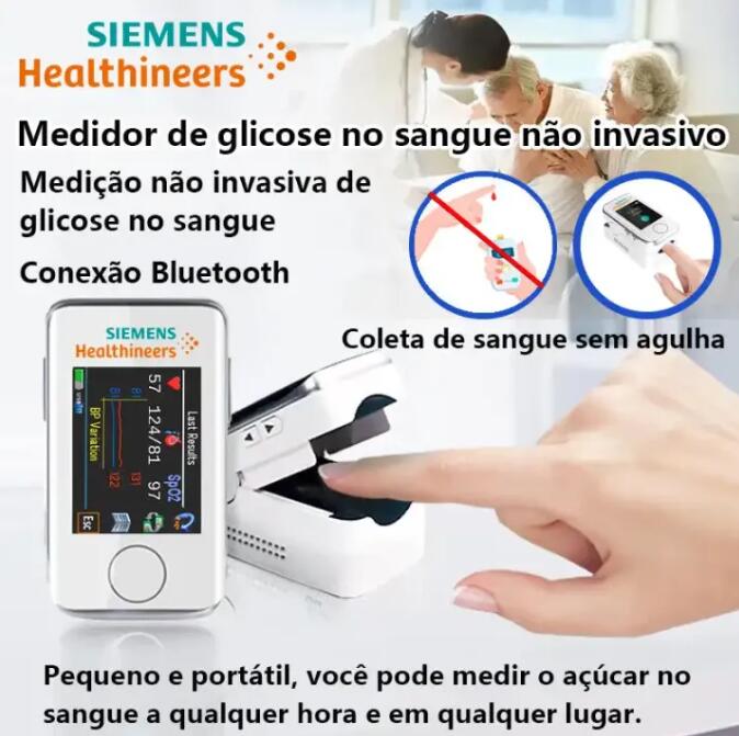 🔥Mais económico🔥[Glucómetro multifuncional não invasivo] Detecção de glicose no sangue, detecção de ácido úrico, detecção de pulso, detecção de temperatura corporal, registo de dados. Grande ecrã sensível ao toque. Conexão Bluetooth